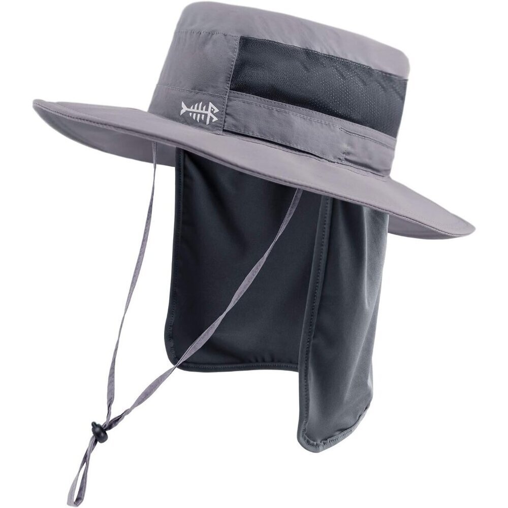 Unisex Light Grey 100% Nylon Wide Brim Mesh Vent With Neck Flap Cowboy Hat
